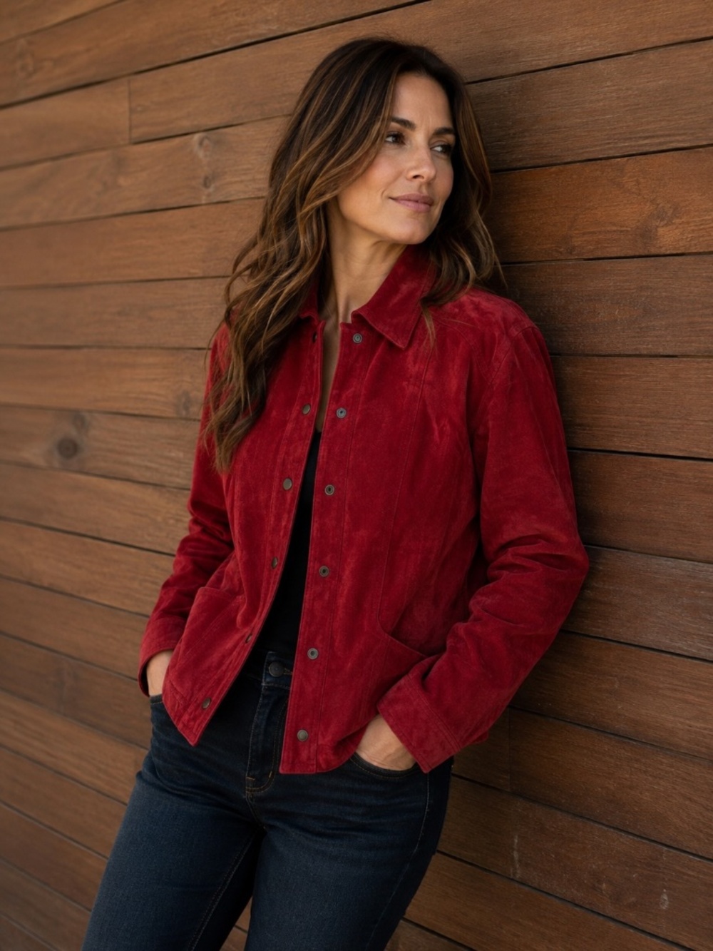 Red Suede Leather Jacket Coldwater Creek Petite Large